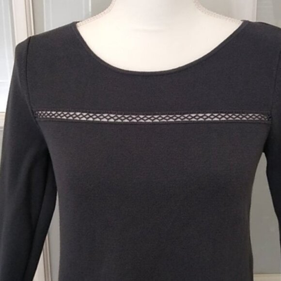 LOFT Gray Laser Cut Layered 3/4 Sleeve Cotton Sweater - Picture 3 of 11